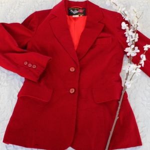 VINTAGE PLUM BLOSSOM RUBY RED VELVET VELOUR BLAZER